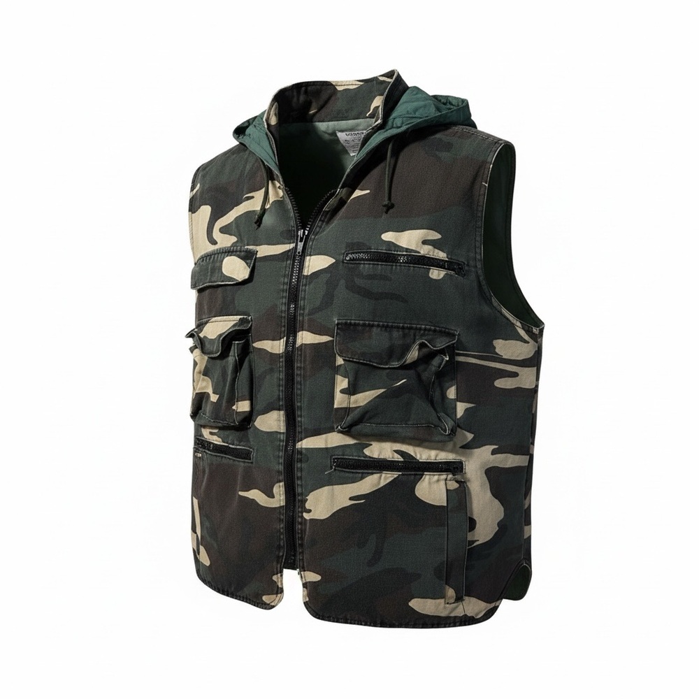 Vintage Weather Rite 295 Camo Hunting Utility Vest Hidden Hood Grunge M - Picture 3 of 12